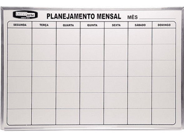 Quadro Branco Planejamento Mensal 90x60cm - Cortiarte 1 Quadro Branco Planejamento Mensal 90x60cm - Cortiarte 1