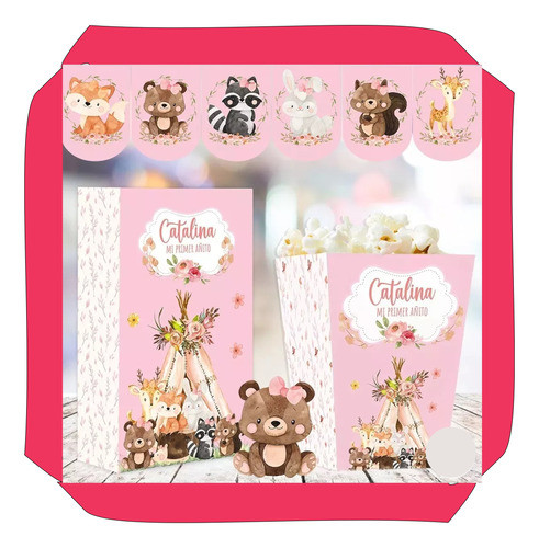 Kit Imprimible Animales Del Bosque Rosa Acuarela+obsequios 0