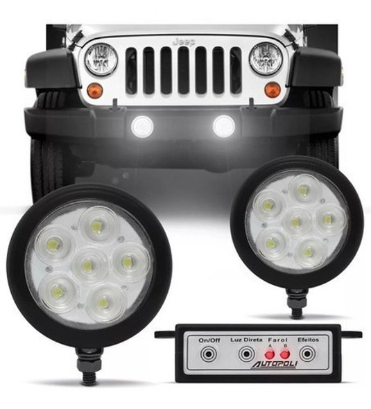 Par Farol Redondo 6 Leds Branco Com  Modulo 0