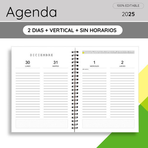 Kit Imprimible Agenda 2025 2 Dias Vertical Sin Horarios 1
