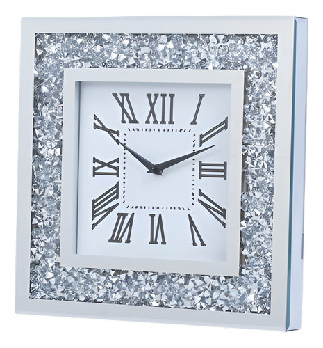 Reloj De Pared Plateado Brillante Diamante Cuadrado 35,5 Cm 0