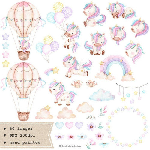 Kit Imagenes Png Cliparts Unicornio Nena Niña Acuarela Ni67 1