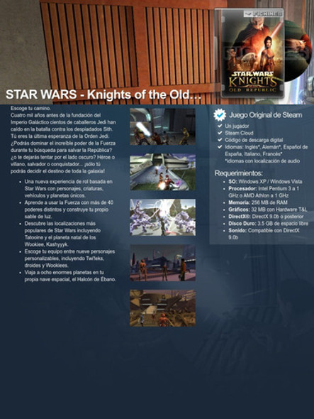 Star Wars  - Knights Of The Old Republic  - Steam #32370 1