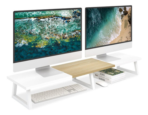 Marty White Dual Monitor Stand Riser Elevador De Monitor Lar 0