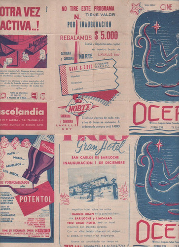 Lote 2 Antiguos Programa Cine - Ocean  - Año 1958 0