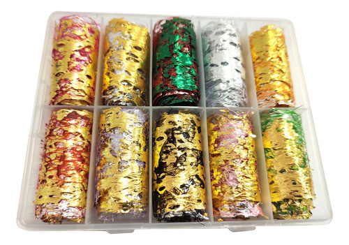 Adesivo 3d Flocos Folha Alumínio Coloridos Ouro Prata Unhas 0