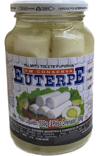 Palmito Tolete Pupunha Euterpe (liq.550g/dren.300g) 0