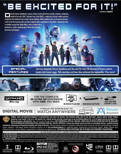 4k Ultra Hd + Blu-ray Ready Player One / De Steven Spielberg 1
