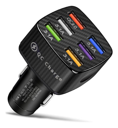 Adaptador De Cargador De Automvil, 6 Puertos Usb Qc3.0 Carga 0