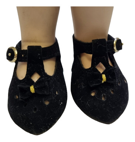 Muñecas De Porcelana Zapatitos 7 Cm Simil Terciopelo Negros 0