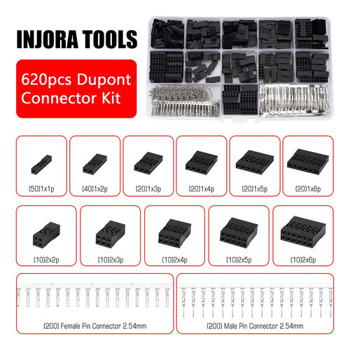 Injora Kit De 620 Conectores Dupont De 0.100in, Conector De 1