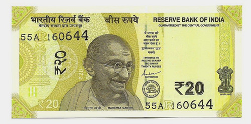 Fk Billete India 20 Rupias 2019 Gandi Sin Circular. 0