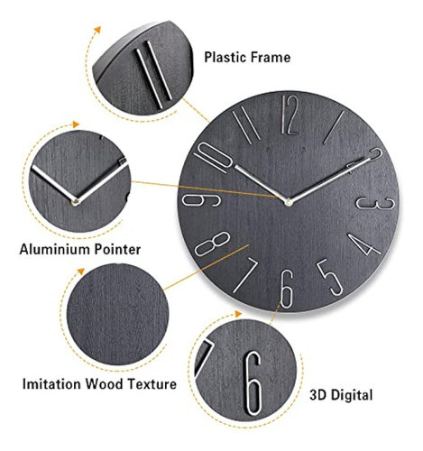Reloj De Pared Moderno De 14 Pulgadas Bloque Minimalista Sil 1