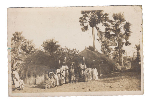 Senegal Antigua Postal Fotografia Real De Una Aldea Vintage 0