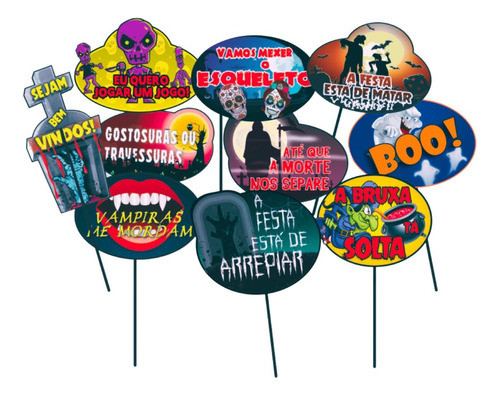 Kit 10 Placa Plaquinha Selfies Decorativa Festa Halloween 0