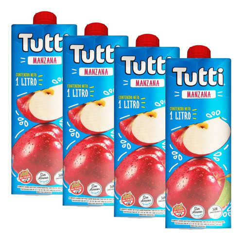 Jugo De Manzana Dietetica Tutti Sin Tacc Ni Azucar 1l X4 0