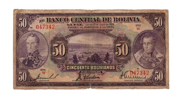 Bolivia Billete 50 Bolivianos Año 1928 P#124 0