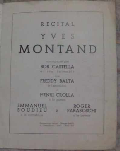 Programa Recital De Ives Montand En Paris, 1964 1