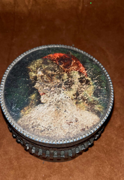 Lata Maquillaje Muy Antigua Metal Y Cuero 0