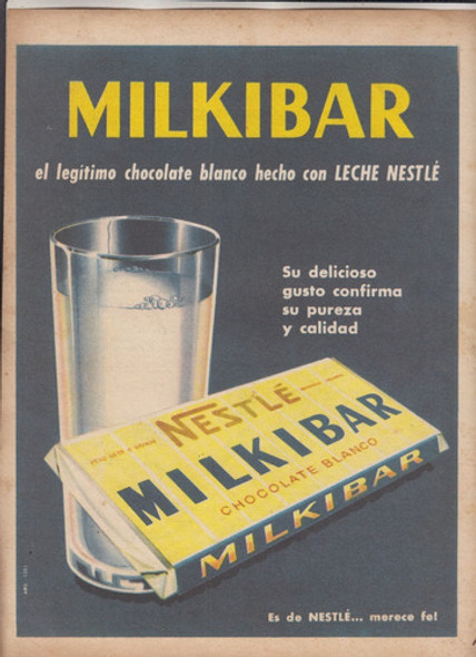 1960 Publicidad Vintage Nestle Chocolate Milkibar Argentina 0