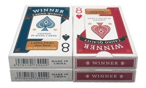 Ganador Índice Jumbo Negro Revestido Poker Cartas Pack 4 Wpc 0