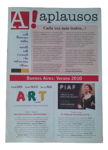 Folleto Aplausos Del Multiteatro Piaf Brujas Gasalla Baraka 0