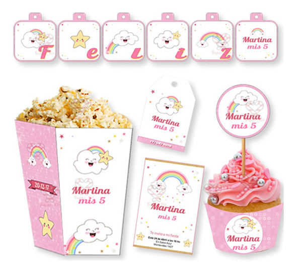 Kit Imprimible Nubecitas Nubes Arco Iris Editable 0