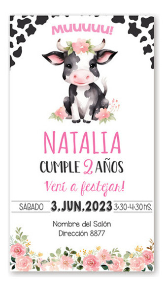 Tarjeta Cumpleaños Invitación Digital Vaca 2 Formatos 0