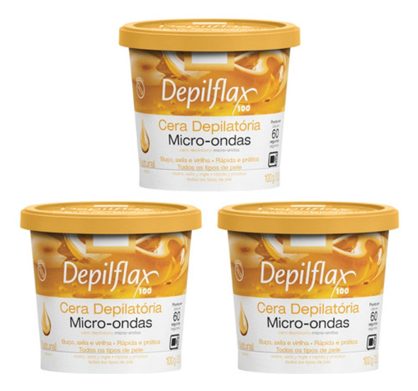 Depilatorio Depilflax 100g Micro Ondas Natural - Kit C/ 3un 0 Depilatorio Depilflax 100g Micro Ondas Natural - Kit C/ 3un 0
