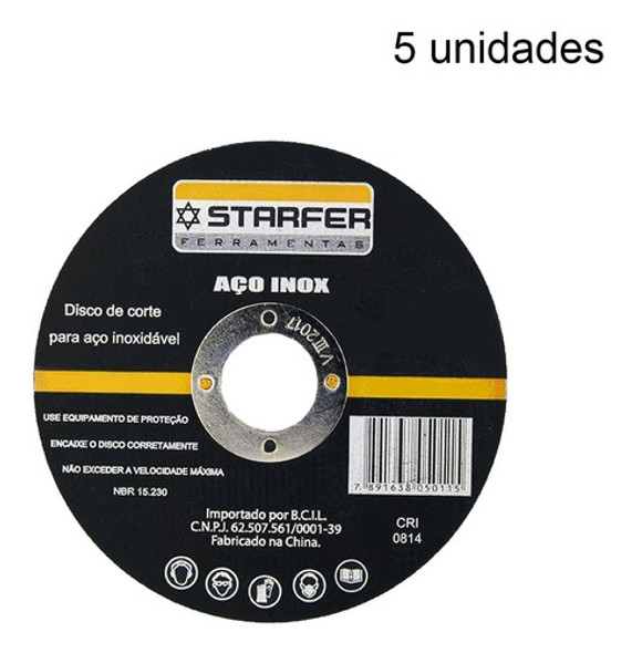 Kit 5 Peças Disco De Corte Inox 7x7/8 Starfer 1