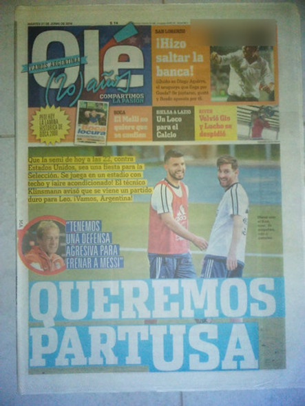 Diario Ole 21 Junio 2016 (s/lamina) Messi Bielsa San Lorenzo 0