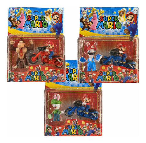 Set Muñecos Mario Bros Articulados Con Moto Blister 0
