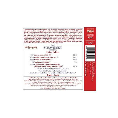 Stravinsky/pao/lpo/craft Later Ballets Jeu De Cartes Danses 1
