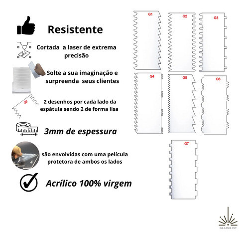 7 Espátulas 15cm Confeiteiro Decorativa Bolo Em Acrílico - C 1