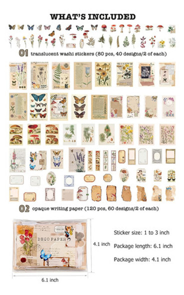 Kit De Scrapbook Vintage Con 200 Piezas Para Diarios Botánic 1