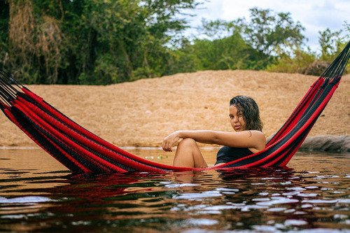 Rede Dormir Náilon Reforçada 100 Kg Black Vermelho Listras 1