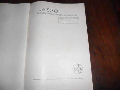 Lasso Deutsch Südamerikanische Monatsschrift Aleman 1934 1