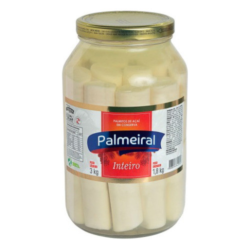 Palmito Açaí Inteiro 1,8 Kg Vidro Palmeiral - 3,0kg Liquido 1
