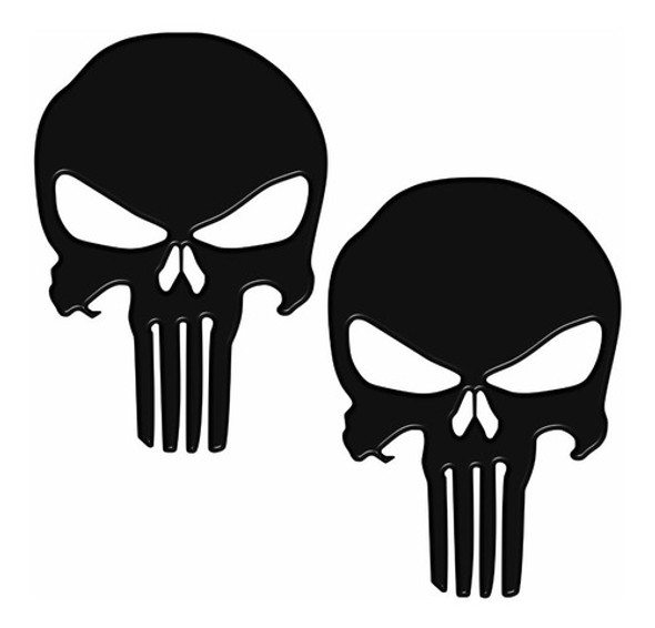 Par Adesivos Punisher Carro Moto Preto Resinados Res24 Fgc 0