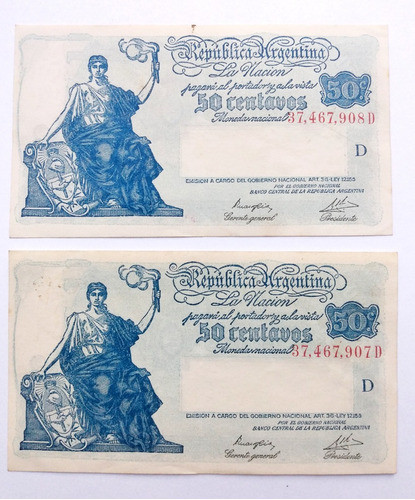 2 Billetes 50 Centavos Peso Mn Botero 1805 Correlativos Exc. 0