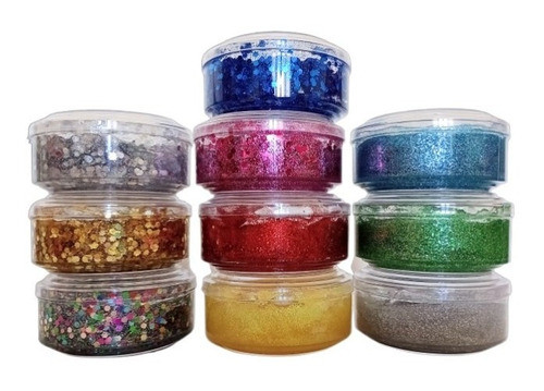 10 Glitters En Gel Pote Grande Colores Surtidos 0