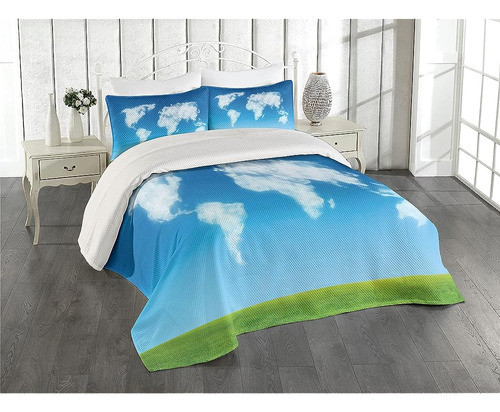 Ambesonne World Map Coverlet, Diseño Gráfico De Nubes Con Fo 0