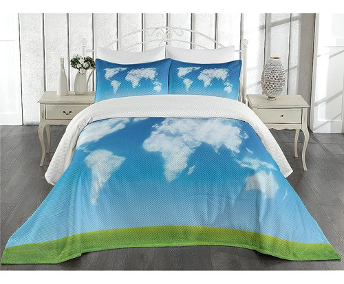 Ambesonne World Map Coverlet, Diseño Gráfico De Nubes Con Fo 1