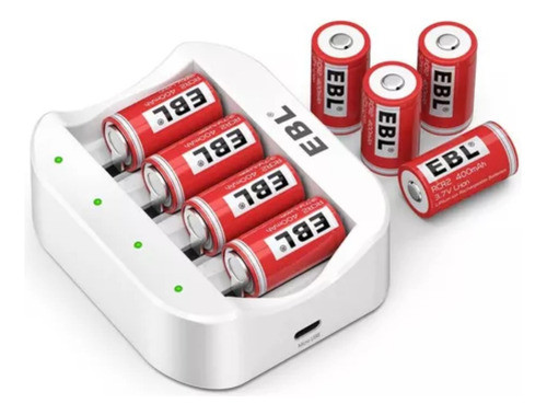 Combo Ebl 4 Pilas Cr2 Recargables 3,7v 400mah Con Cargador 0
