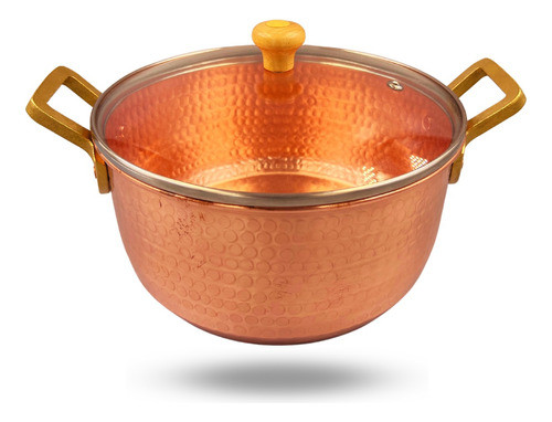 Panela Em Cobre Martelada 4 L - Com Tampa De Vidro 0