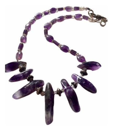 Collar De Amatista Y Cuarzo Con Plata Labrada Bali 0