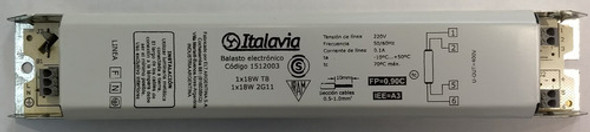 Balasto Electronico  1x18w T8 / 2g11 Italavia Cod 1512003 1