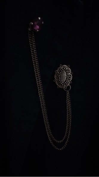 Prendedor Con Cadena Gema Y Camafeo  Para Camisa 1