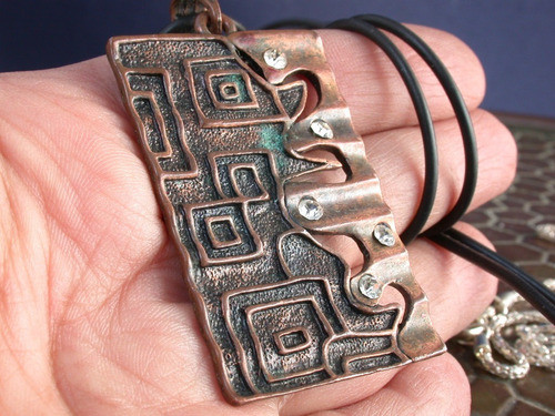 Herm Collar Gargantilla Luli Caucho Colgante Cobre Y Cristal 0