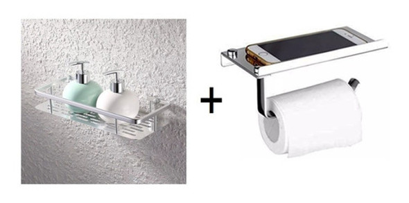 Estante Repisa Jabonera Ducha Baño + Porta Rollo C/ Estante 0